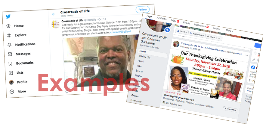 Facebook and Twitter post examples